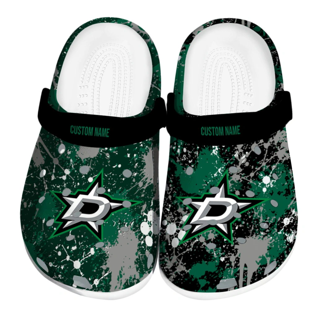 dallas-stars-clog-personalized-splatter-splash-green-black-best-selling.webp dallas stars clog personalized splatter splash green black best selling