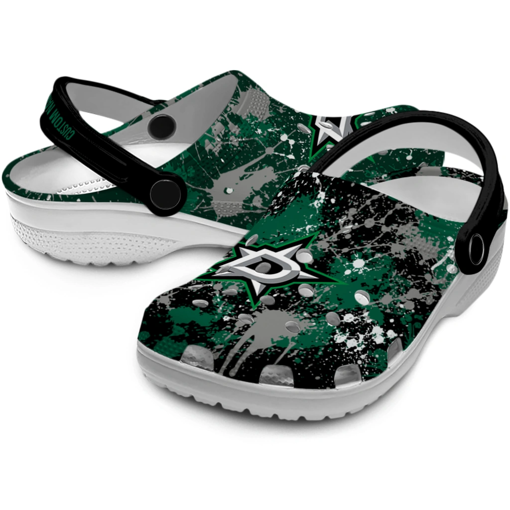 dallas-stars-clog-personalized-splatter-splash-green-black-high-quality.webp