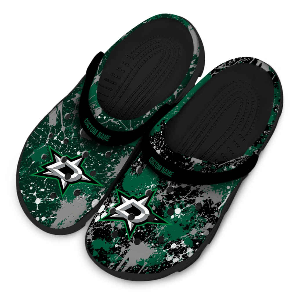 dallas-stars-clog-personalized-splatter-splash-green-black-latest-model.webp