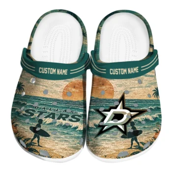 Dallas Stars Clogs - Personalized Wave Scene Fir Green
