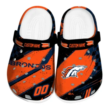 Denver Broncos Clogs - Customized Checkered Streaks Orange Black