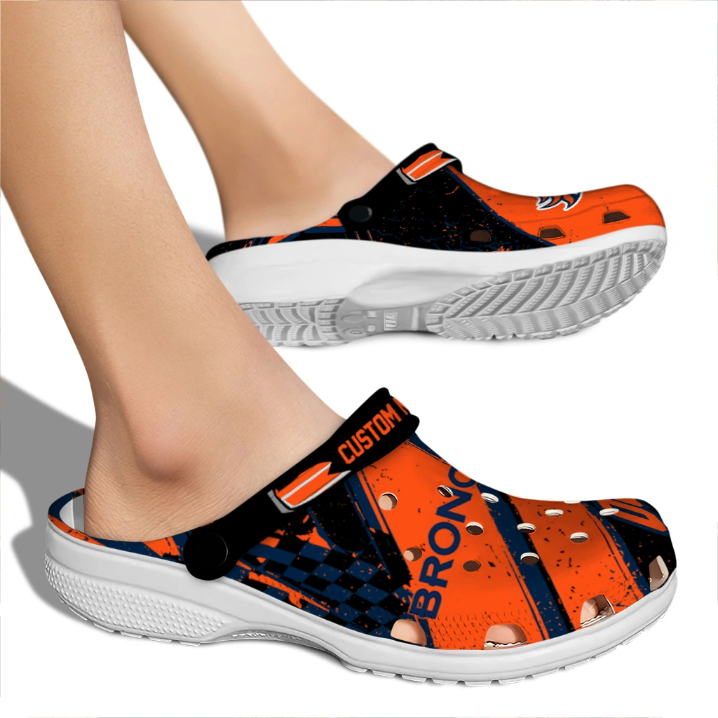 Denver Broncos Clogs - Customized Checkered Streaks Orange Black 2