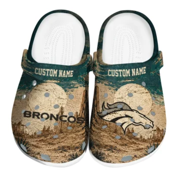 Denver Broncos Clogs - Personalized Cracked Landscape Fir Green Beige
