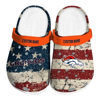 Denver Broncos Clogs - Personalized Distressed Stripes Orange Red Blue