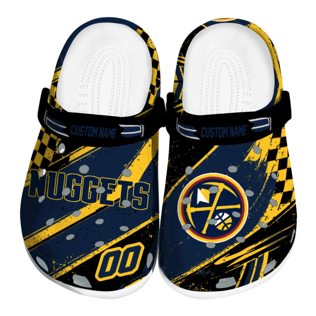 Denver Nuggets Clogs - Personalized Circuit Geometry Blue Black 1 denver nuggets clog personalized checkered streaks blue black best selling 1