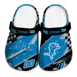 Detroit Lions Clogs - Personalized Checkered Streaks Blue Black 1 Detroit Lions Clogs – Personalized Checkered Streaks Blue Black 1