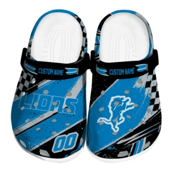 Detroit Lions Clogs - Personalized Checkered Streaks Blue Black