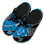 Detroit Lions Clogs – Personalized Checkered Streaks Blue Black 1