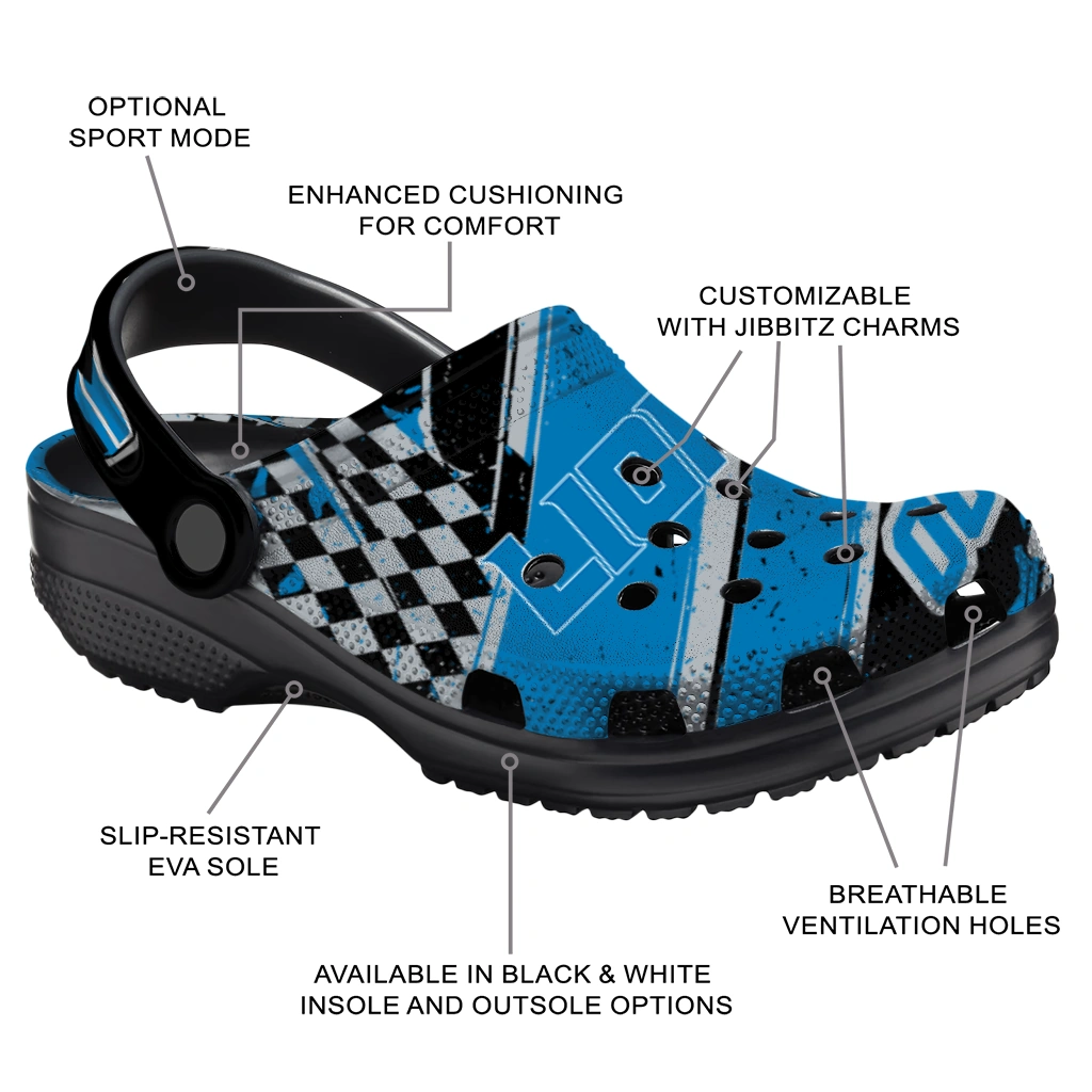 Detroit Lions Clogs - Custom Circuit Geometry Blue Black 5