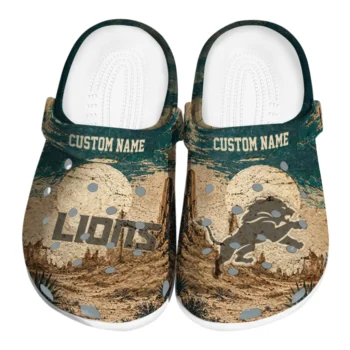 Detroit Lions Clogs - Custom Cracked Landscape Fir Green Beige