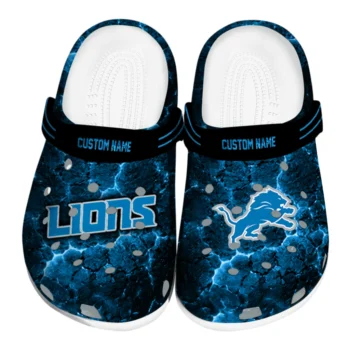 Detroit Lions Clogs - Customized Cracked Energy Blue Black