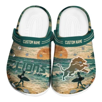 Detroit Lions Clogs - Customized Wave Scene Fir Green