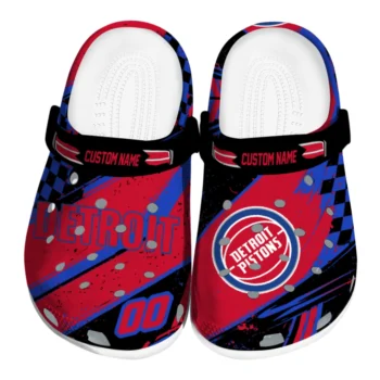 Detroit Pistons Clogs - Personalized Checkered Streaks Red Black