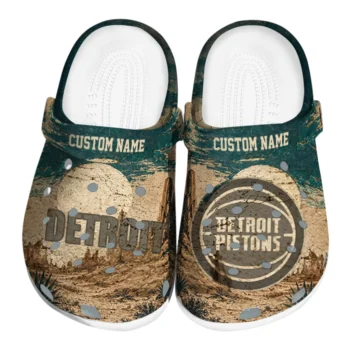 Detroit Pistons Clogs - Custom Cracked Landscape Fir Green Beige