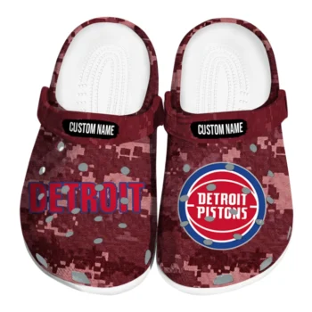 Detroit Pistons Clogs - Custom Digital Camo Red