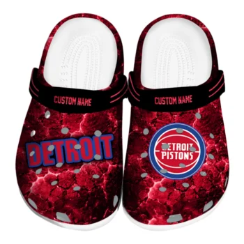 Detroit Pistons Clogs - Customized Cracked Energy Red Black