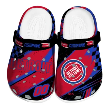 Detroit Pistons Clogs - Personalized Checkered Streaks Red Black