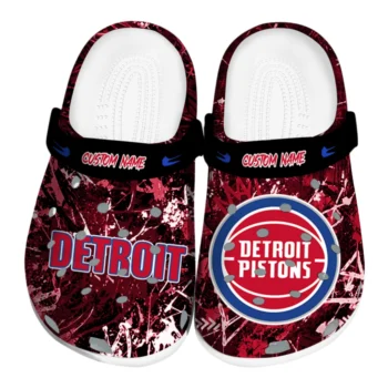 Detroit Pistons Clogs - Personalized Graffiti Burst Red Black