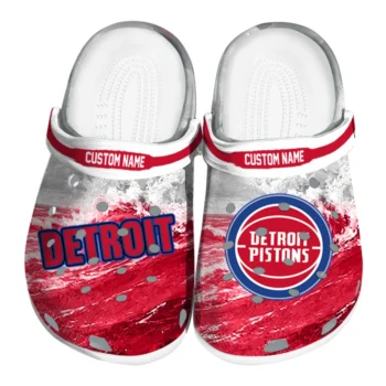 Detroit Pistons Clogs - Personalized Wave Swirl Red White