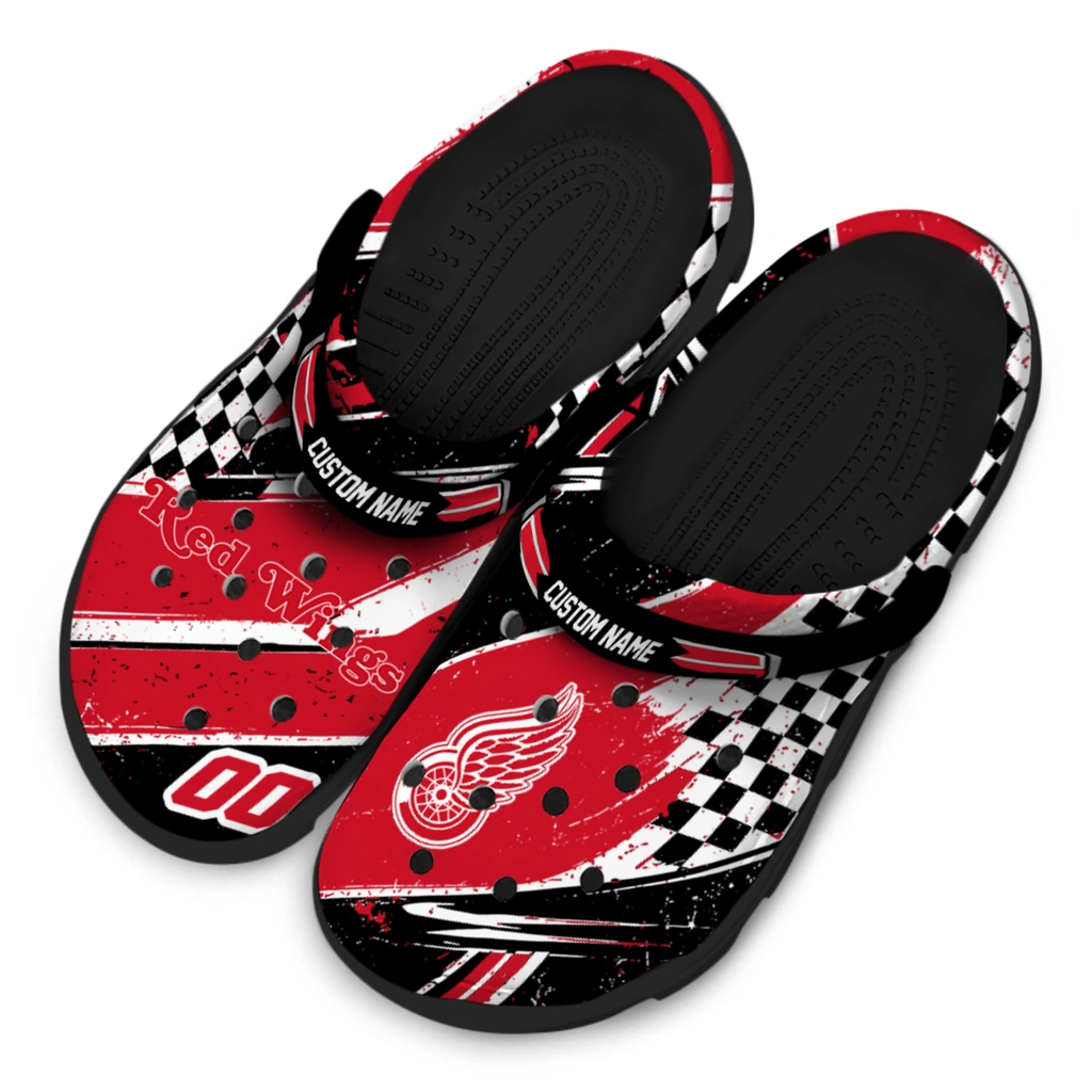 detroit-red-wings-clog-customized-checkered-streaks-red-black-latest-model.webp