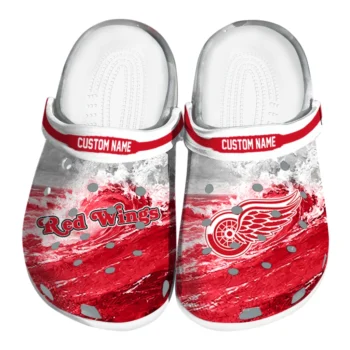 Detroit Red Wings Clogs - Customized Wave Swirl Red White
