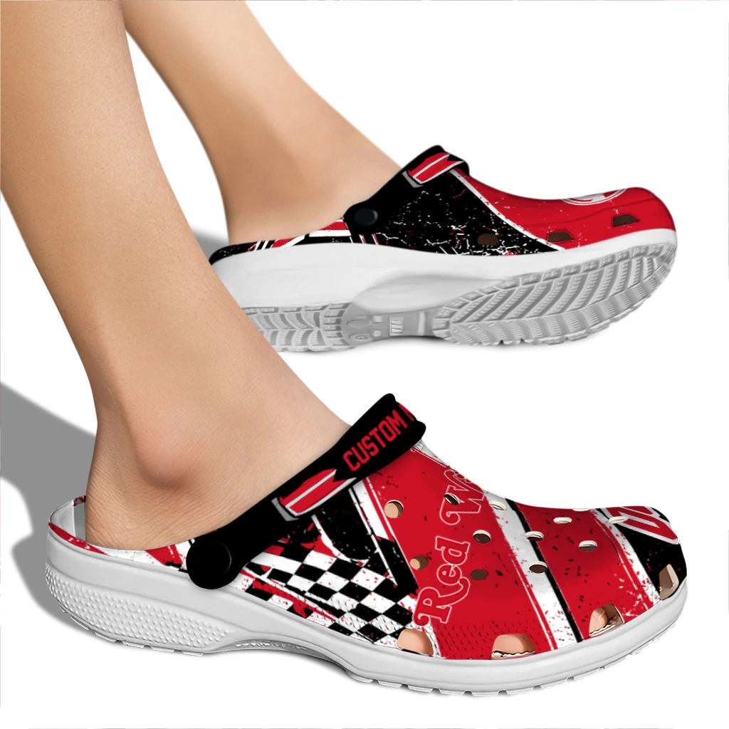 Detroit Red Wings Clogs - Customized Checkered Streaks Red Black 2