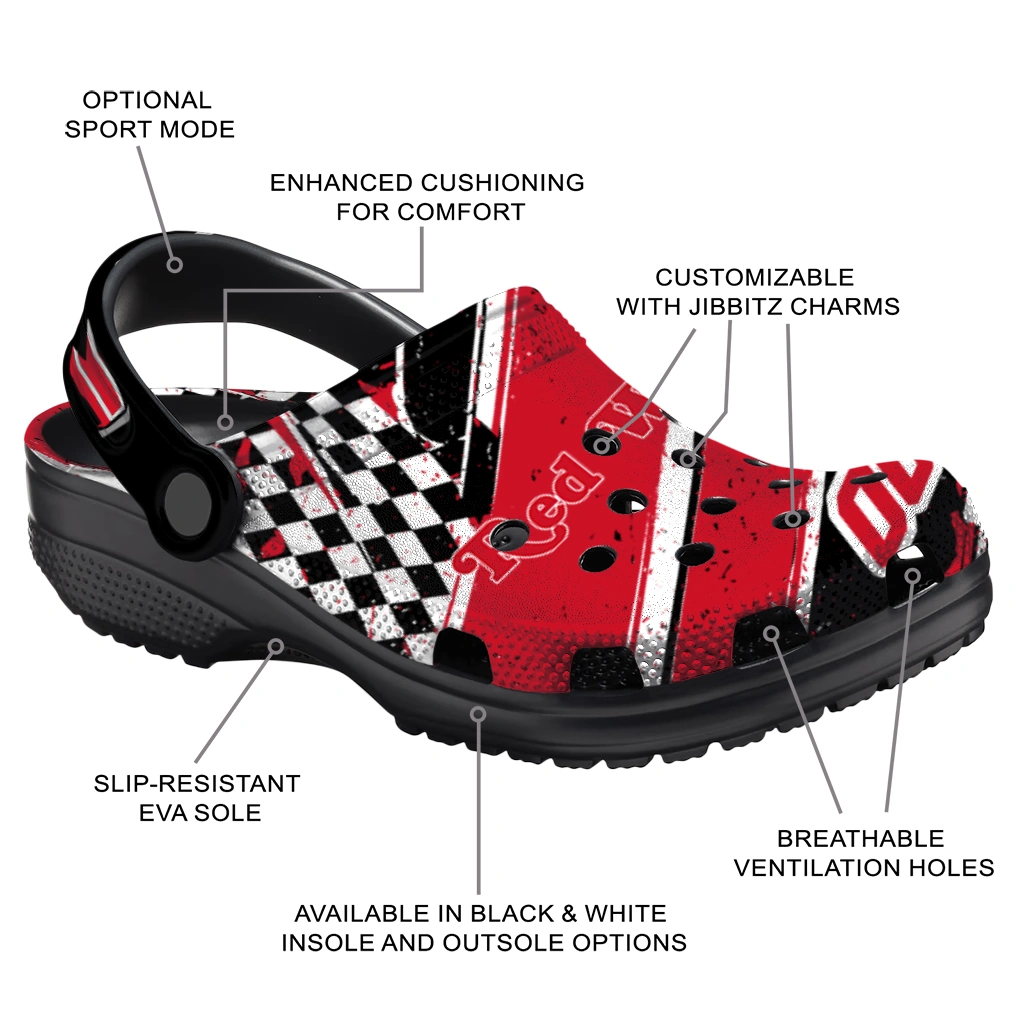 Detroit Red Wings Clogs - Customized Checkered Streaks Red Black 5