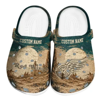 Detroit Red Wings Clogs - Personalized Cracked Landscape Fir Green Beige