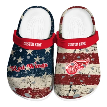 Detroit Red Wings Clogs - Personalized Distressed Stripes Red Blue