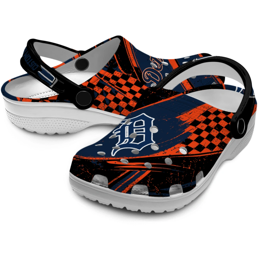 Detroit Tigers Clogs - Personalized Circuit Geometry Navy Black 3
