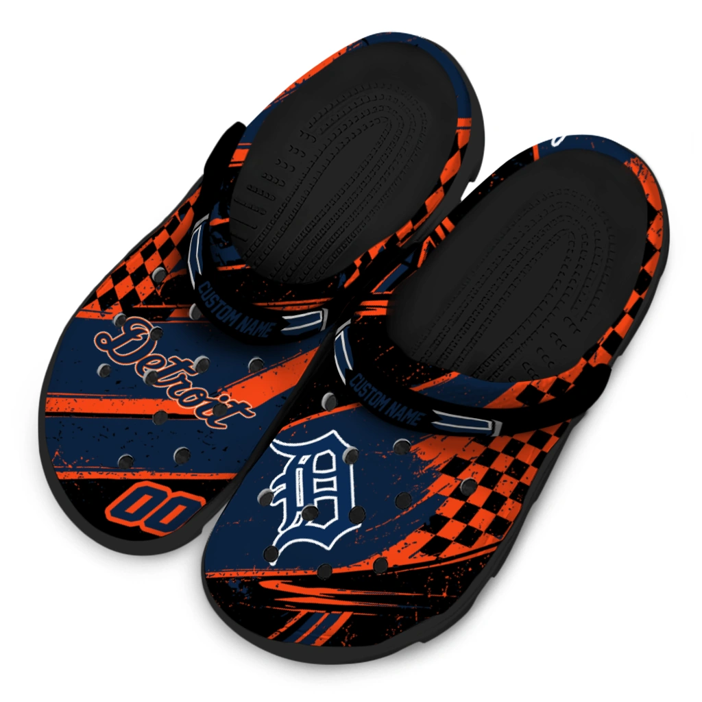 Detroit Tigers Clogs - Personalized Circuit Geometry Navy Black 4