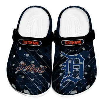 Detroit Tigers Clogs - Personalized Circuit Geometry Navy Black