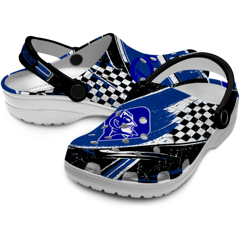 Duke Blue Devils Clogs - Custom Checkered Streaks Blue Black 3
