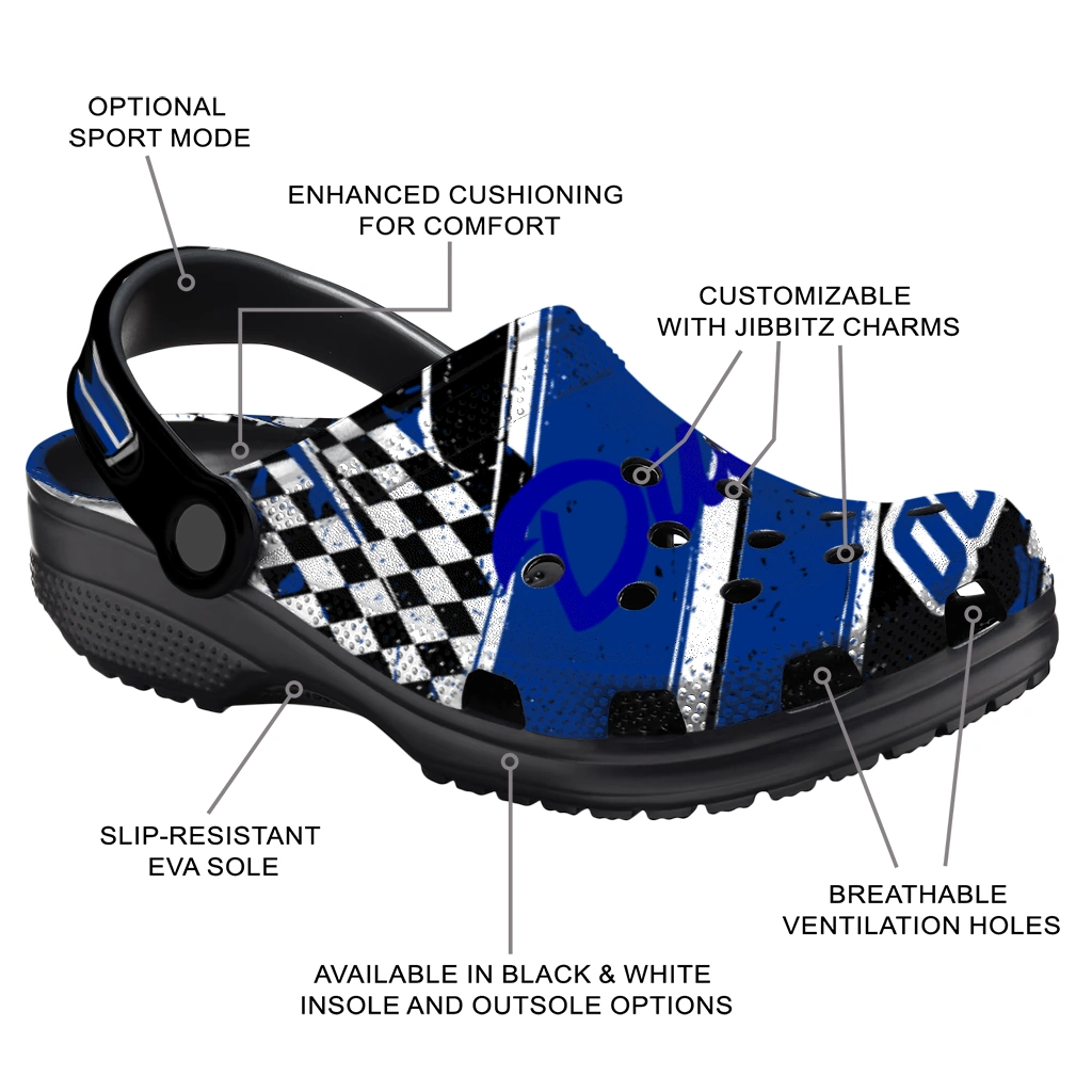 Duke Blue Devils Clogs - Custom Checkered Streaks Blue Black 5