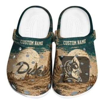 Duke Blue Devils Clogs - Customized Cracked Landscape Fir Green Beige