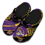 East Carolina Pirates Clogs – Personalized Checkered Streaks Purple Black 1