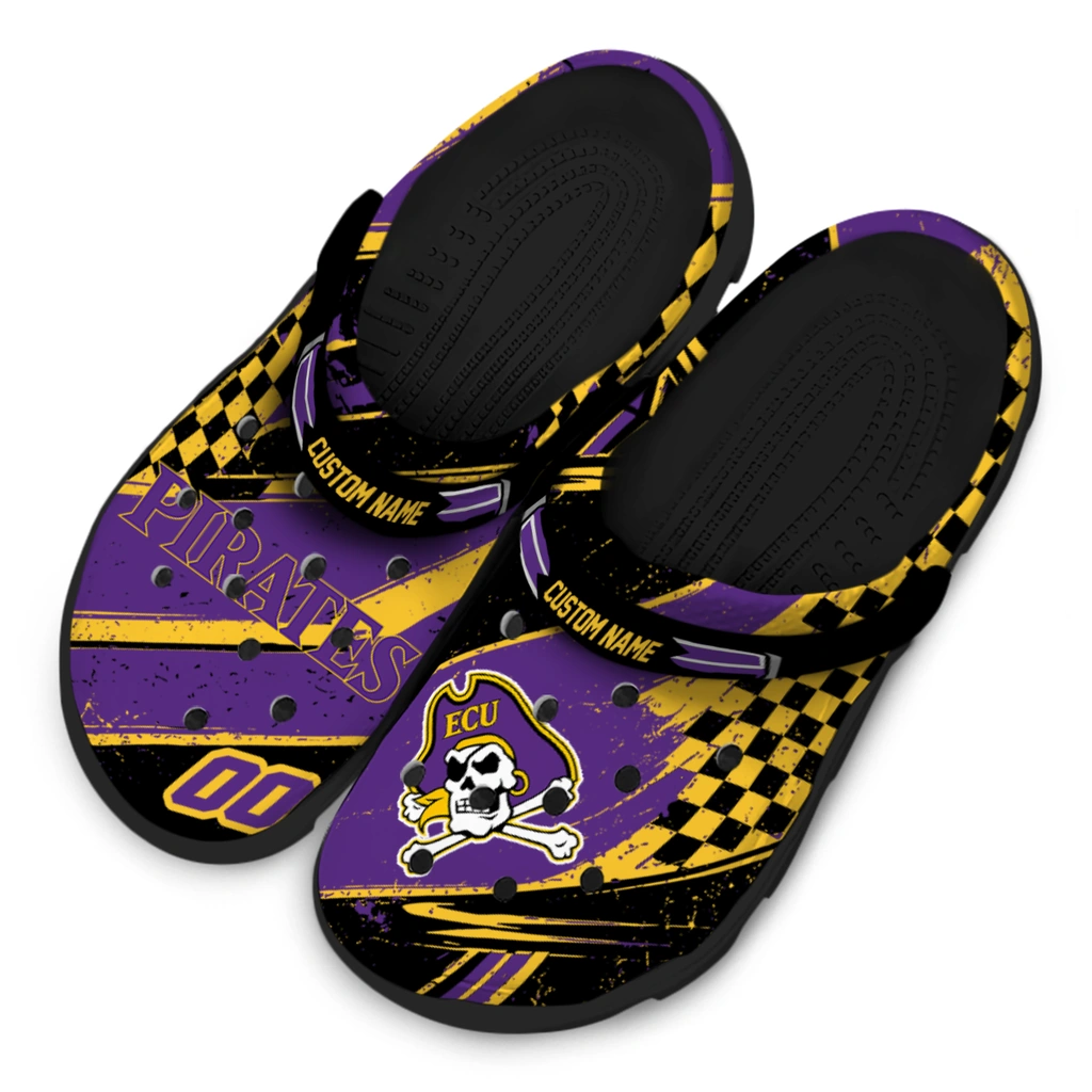 east-carolina-pirates-clog-personalized-checkered-streaks-purple-black-latest-model.webp