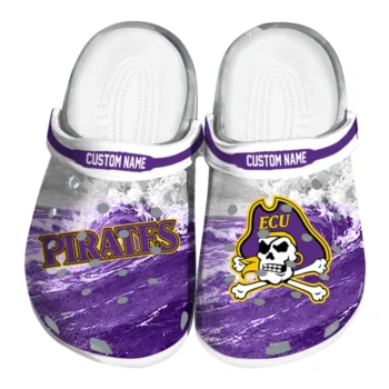 East Carolina Pirates Clogs - Personalized Wave Swirl Purple White