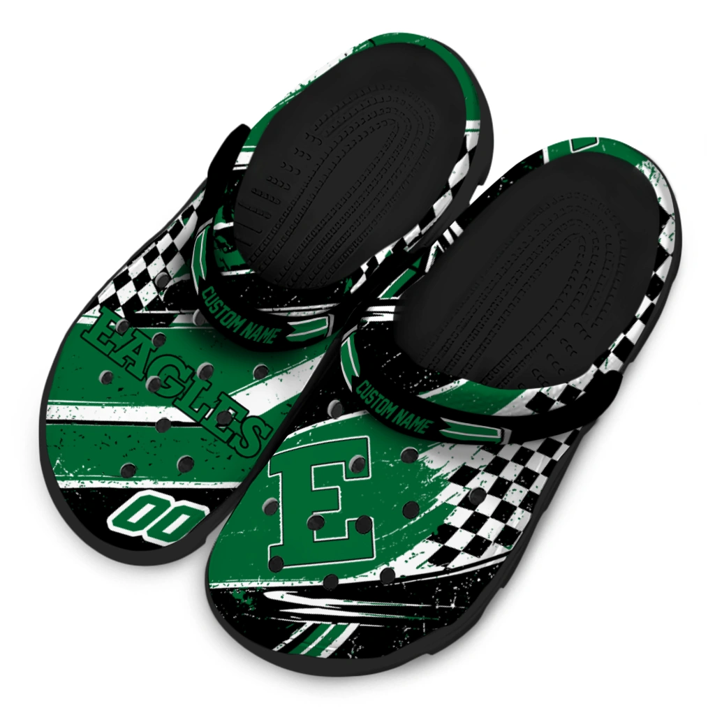 Eastern Michigan Eagles Clogs - Personalized Checkered Streaks Green Black 4