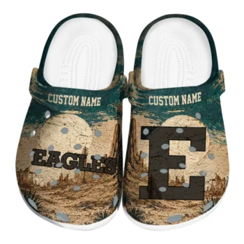 Eastern Michigan Eagles Clogs - Custom Cracked Landscape Fir Green Beige