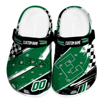 Eastern Michigan Eagles Clogs - Personalized Checkered Streaks Green Black