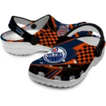 Edmonton Oilers Clogs – Personalized Checkered Streaks Blue Black 1