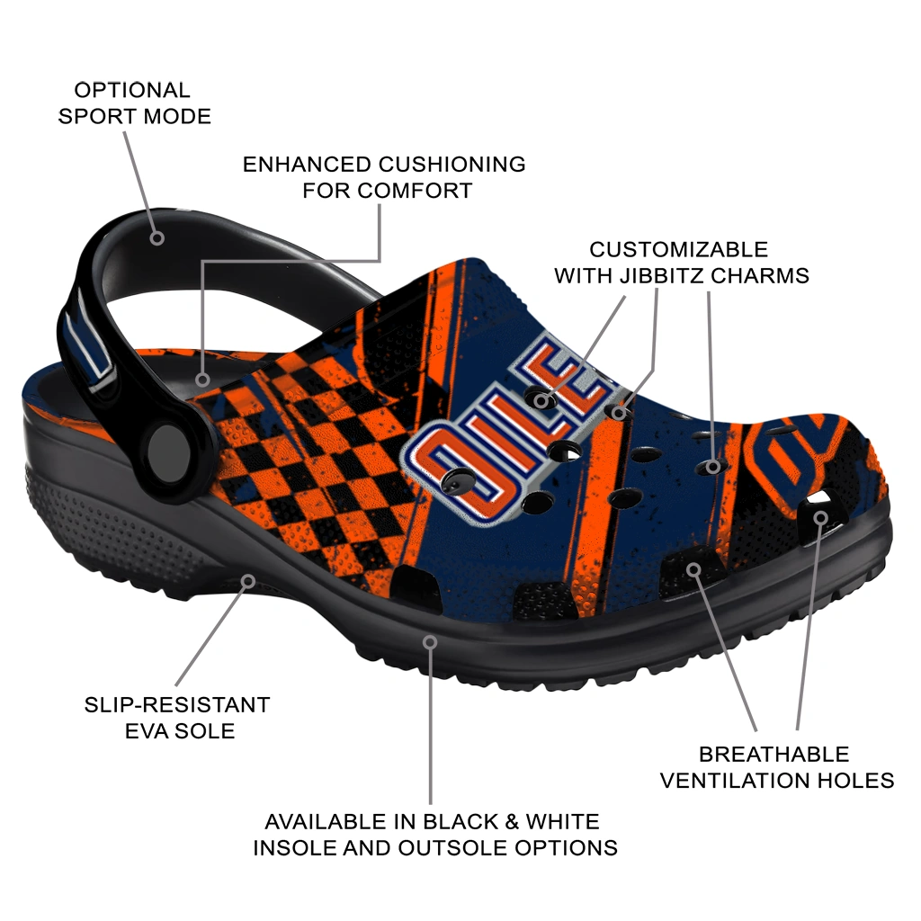 Edmonton Oilers Clogs - Personalized Checkered Streaks Blue Black 5