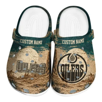 Edmonton Oilers Clogs - Custom Cracked Landscape Fir Green Beige