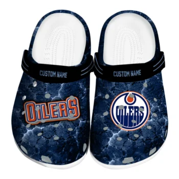 Edmonton Oilers Clogs - Customized Cracked Energy Blue Black