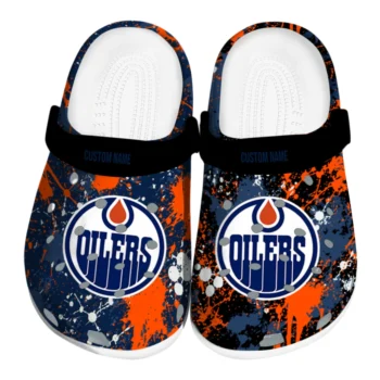 Edmonton Oilers Clogs - Customized Splatter Splash Blue Black