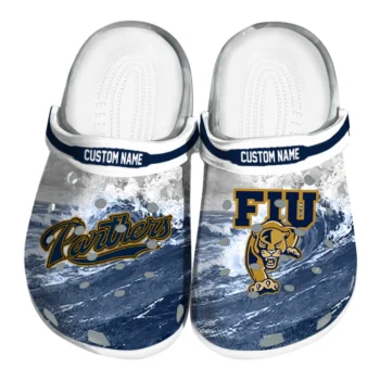 FIU Panthers Clogs - Custom Wave Swirl Blue White