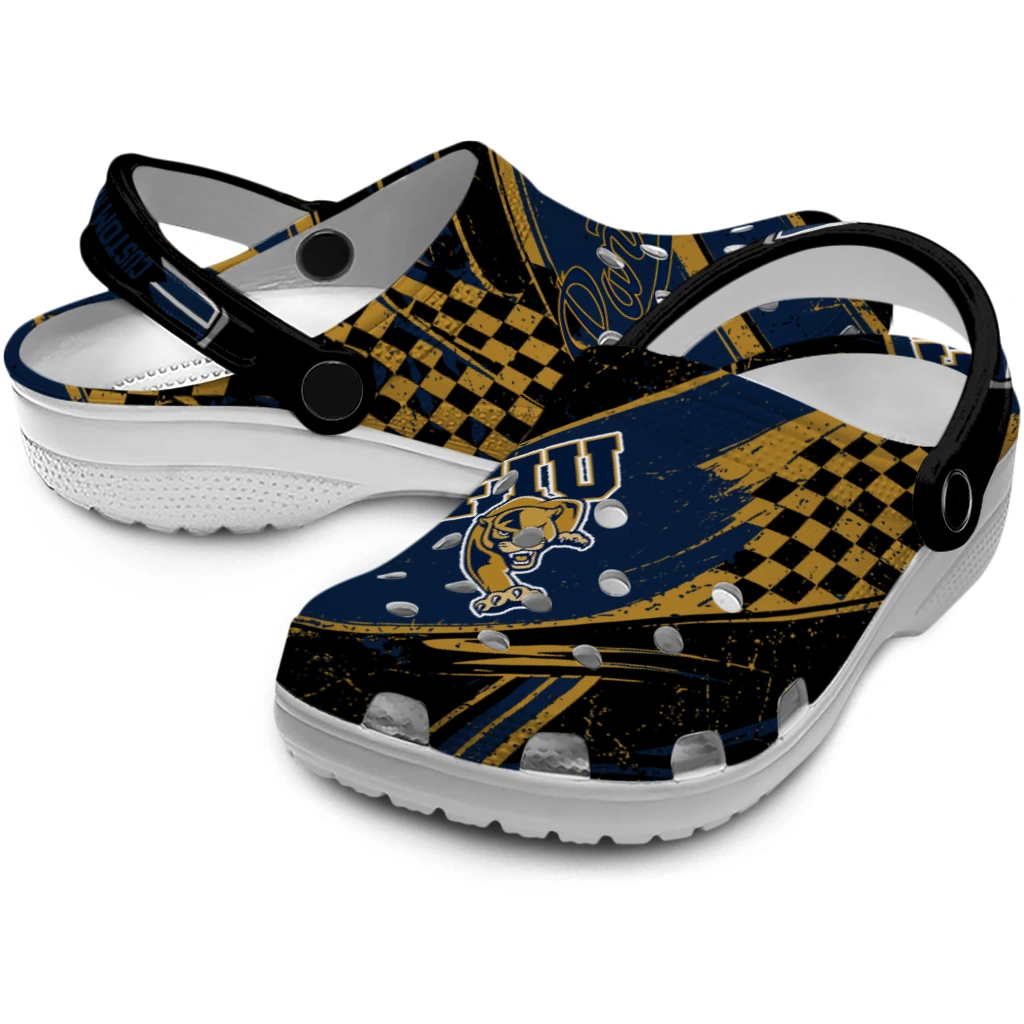 FIU Panthers Clogs - Custom Checkered Streaks Blue Black 3