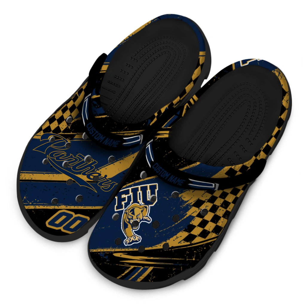 FIU Panthers Clogs - Custom Checkered Streaks Blue Black 4