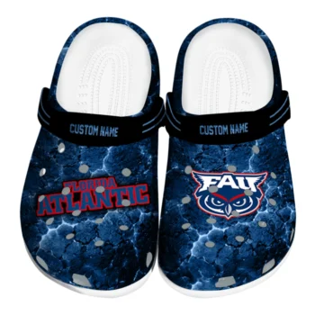 Florida Atlantic Owls Clogs - Customized Cracked Energy Blue Black